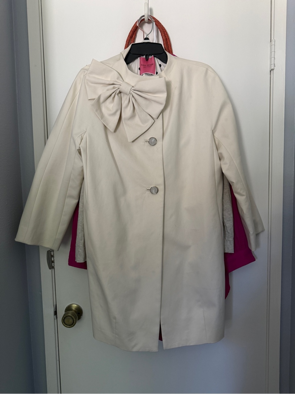 kate spade Cream Bow-Detail Single-Breasted Trench Coat